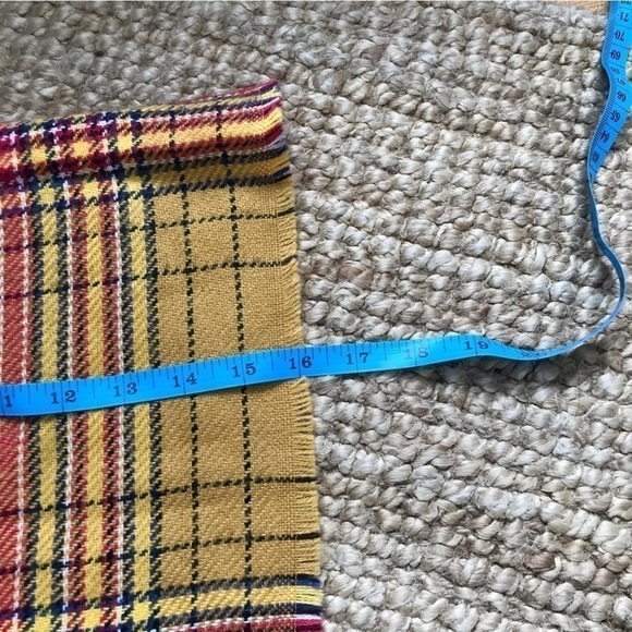 Zara large knitted winter scarf with graphic. Mustard and red tartan plaid. - Picture 7 of 7
